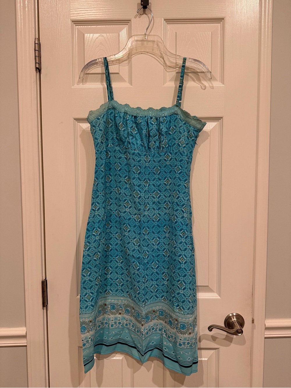 Jonathan Martin Junior Size 9 Turquoise Patterned Sundress with Lace Trim